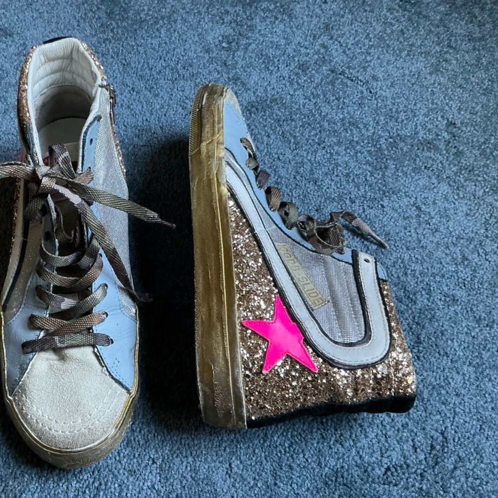 Golden Goose Glitter Sneakers US 6 gold & silver